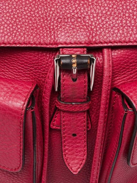 Gucci Dark Pink Pebbled Leather Bamboo Backpack Bag main image 10